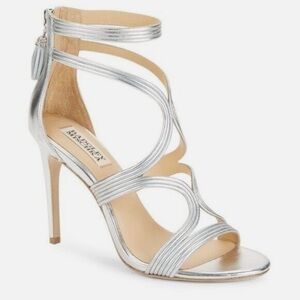 Badgley Mischka Torrey Leather Sandals Stiletto Heels Metallic Silver 7.5